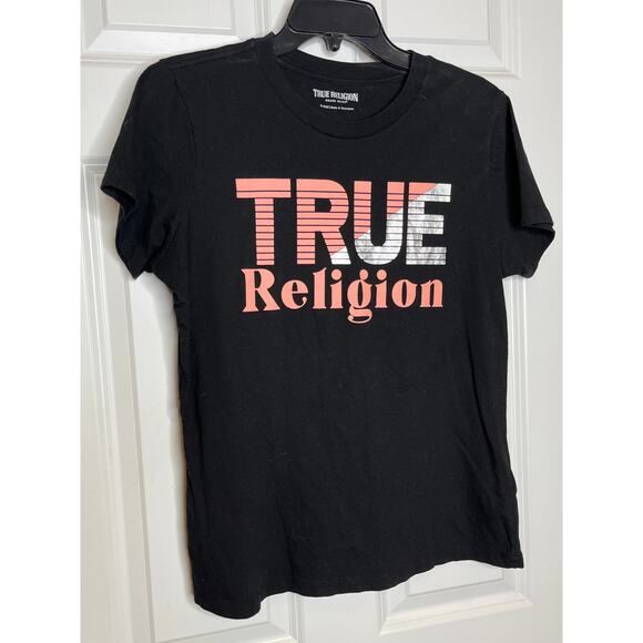 True Religion Black with Pink Graphic Logo Short Sleeve Tee XL - Picture 7 of 7